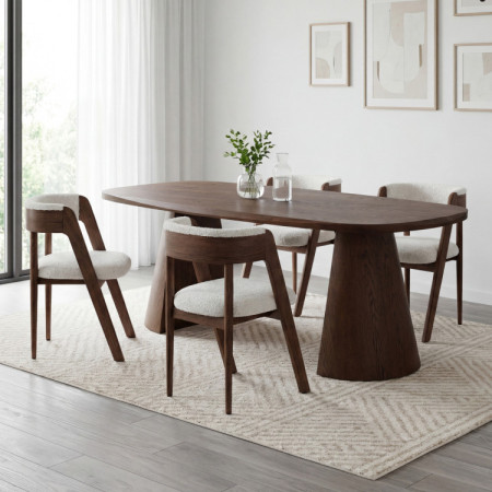 Luxusos tölgyfa fotel dió színben, krém szövet