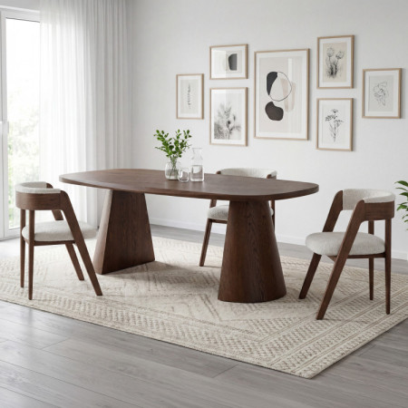 Luxusos tölgyfa fotel dió színben, krém szövet