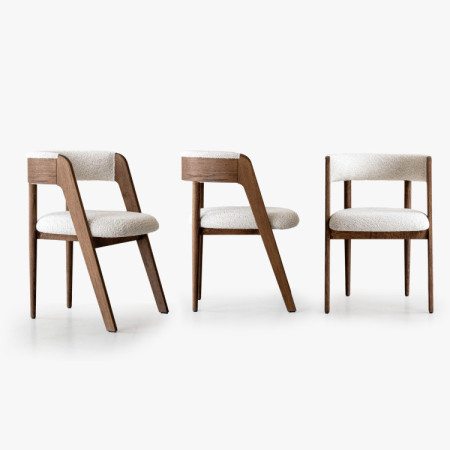 Luxusos tölgyfa fotel dió színben, krém szövet