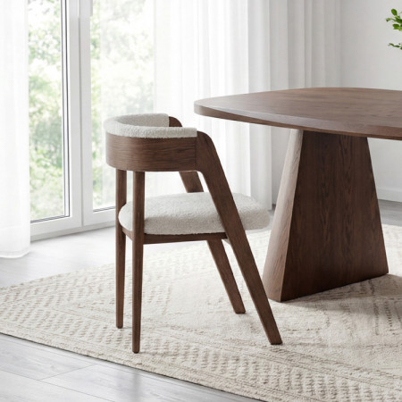 Luxusos tölgyfa fotel dió színben, krém szövet