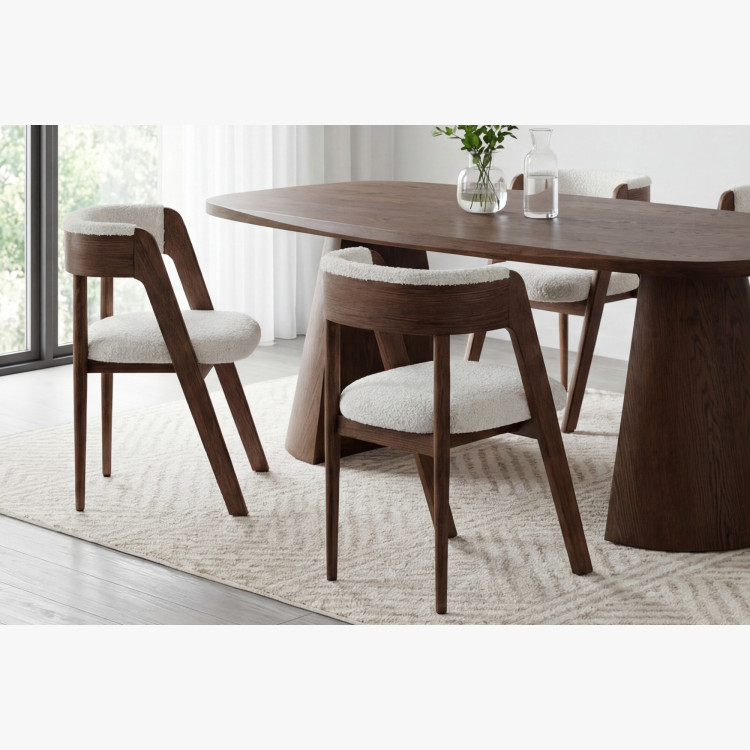 Luxusos tölgyfa fotel dió színben, krém szövet