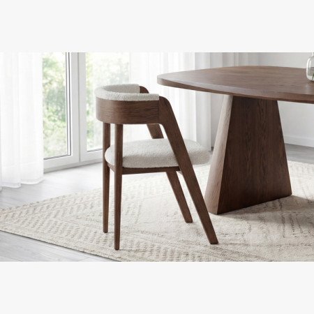 Luxusos tölgyfa fotel dió színben, krém szövet