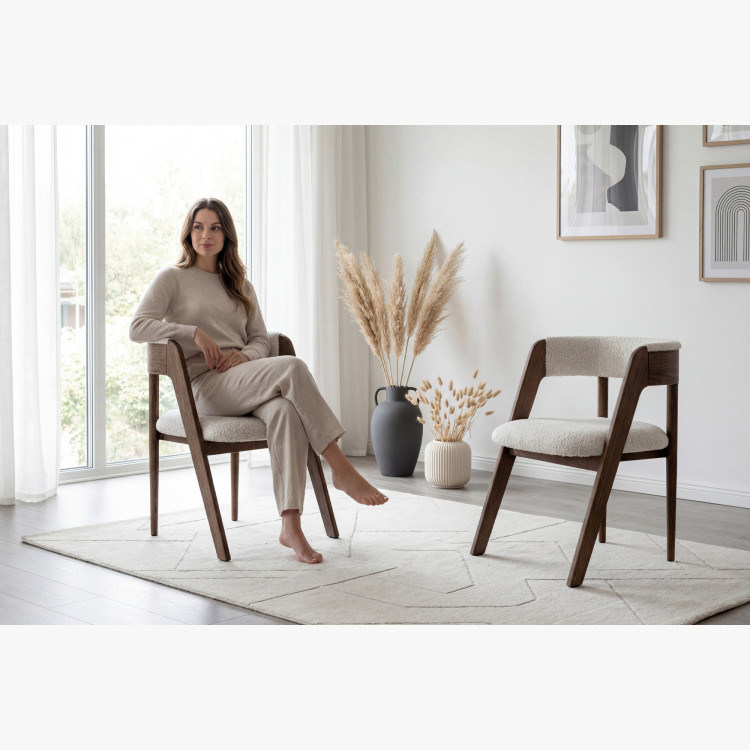 Luxusos tölgyfa fotel dió színben, krém szövet