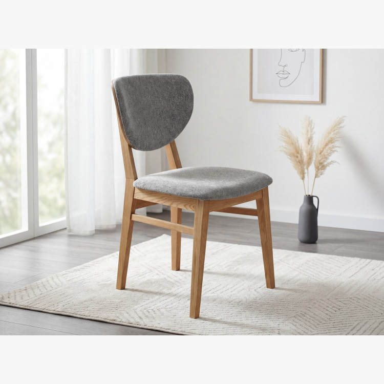 Tölgy étkezőszék kárpitozott ülőrésszel - szürke easy clean szövet