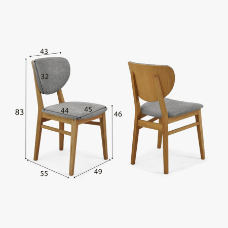 Tölgy étkezőszék kárpitozott ülőrésszel - szürke easy clean szövet
