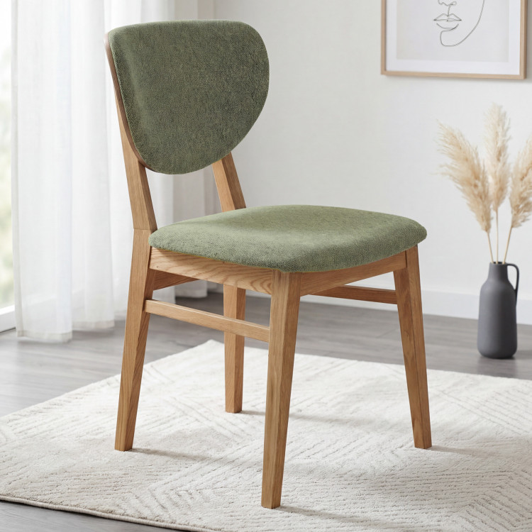 Tölgy étkezőszék kárpitozott ülőfelülettel - zöld easy clean szövet