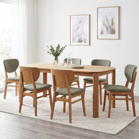 Tölgy étkezőszék kárpitozott ülőfelülettel - zöld easy clean szövet