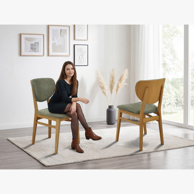 Tölgy étkezőszék kárpitozott ülőfelülettel - zöld easy clean szövet