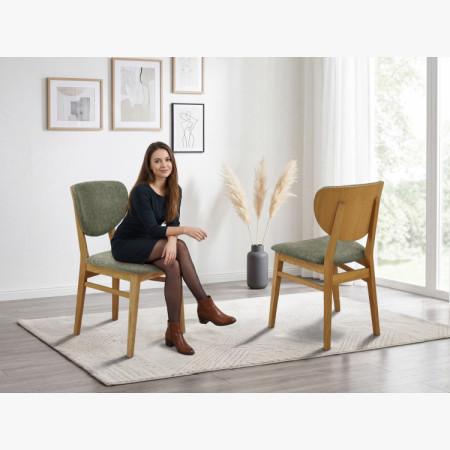 Tölgy étkezőszék kárpitozott ülőfelülettel - zöld easy clean szövet