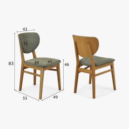 Tölgy étkezőszék kárpitozott ülőfelülettel - zöld easy clean szövet