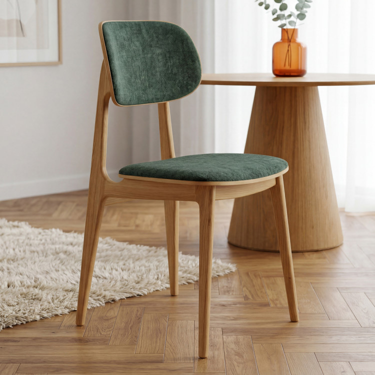 Kárpitozott étkezőszék Vard tömör tölgyből – zöld szövet