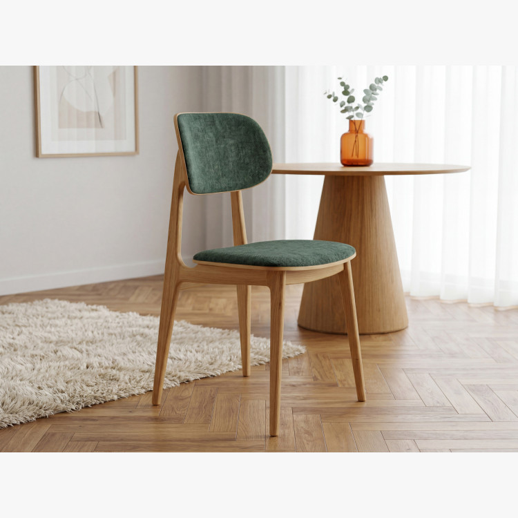 Kárpitozott étkezőszék Vard tömör tölgyből – zöld szövet
