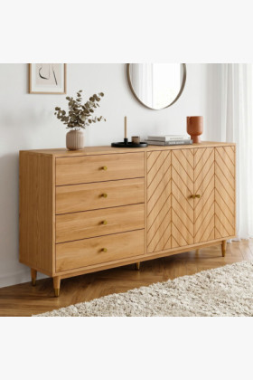 Tölgy komód 167,5 cm fiókokkal és ajtókkal – olajviasz, halk záródás