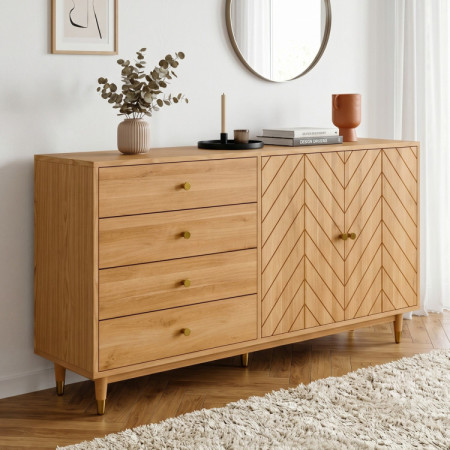 Tölgy komód 167,5 cm fiókokkal és ajtókkal – olajviasz, halk záródás