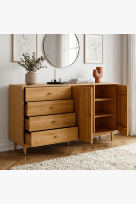 Tölgy komód 167,5 cm fiókokkal és ajtókkal – olajviasz, halk záródás 2