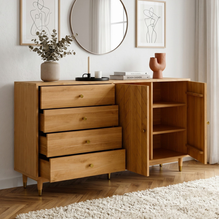 Tölgy komód 167,5 cm fiókokkal és ajtókkal – olajviasz, halk záródás