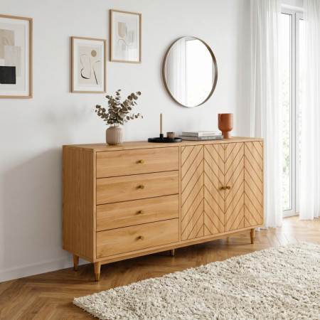 Tölgy komód 167,5 cm fiókokkal és ajtókkal – olajviasz, halk záródás