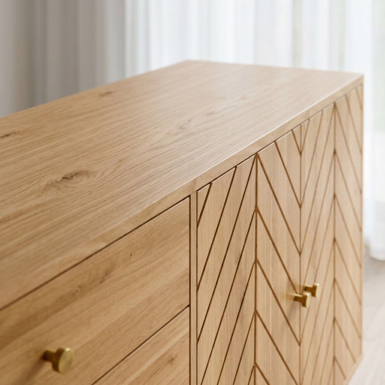 Tölgy komód 167,5 cm fiókokkal és ajtókkal – olajviasz, halk záródás