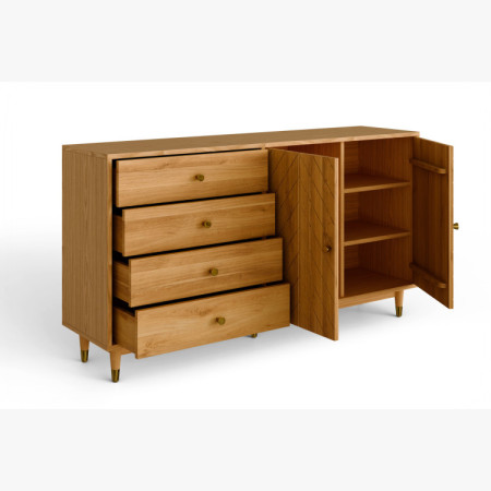 Tölgy komód 167,5 cm fiókokkal és ajtókkal – olajviasz, halk záródás