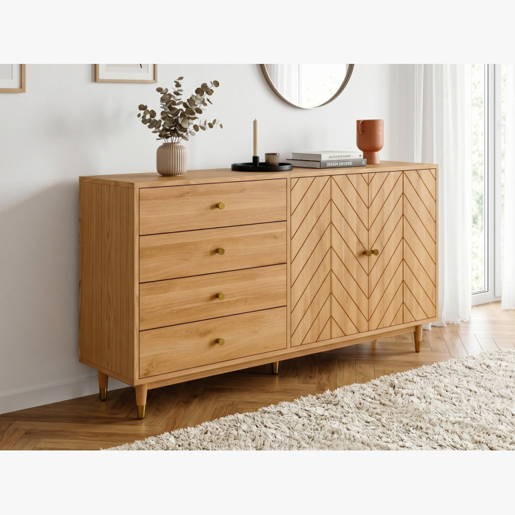 Tölgy komód 167,5 cm fiókokkal és ajtókkal – olajviasz, halk záródás