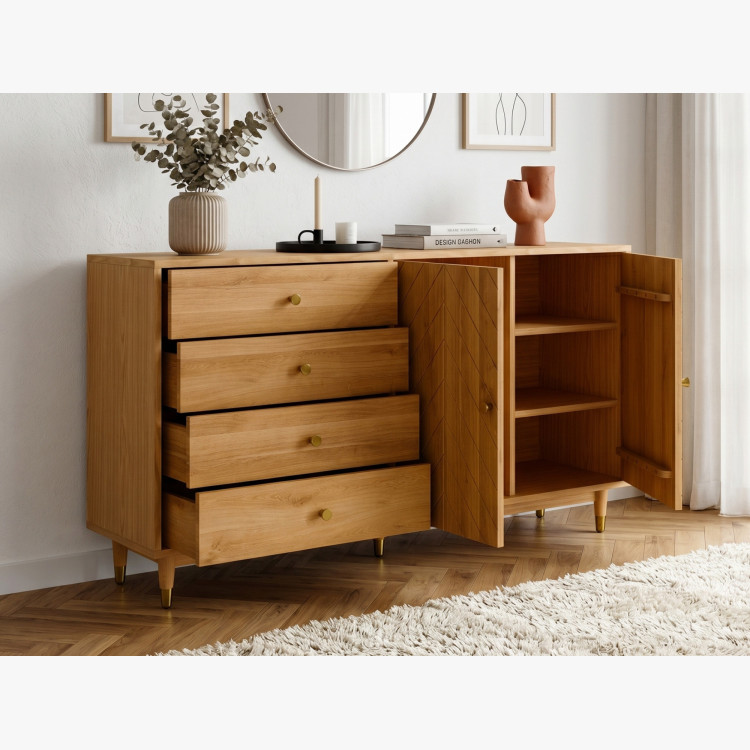 Tölgy komód 167,5 cm fiókokkal és ajtókkal – olajviasz, halk záródás