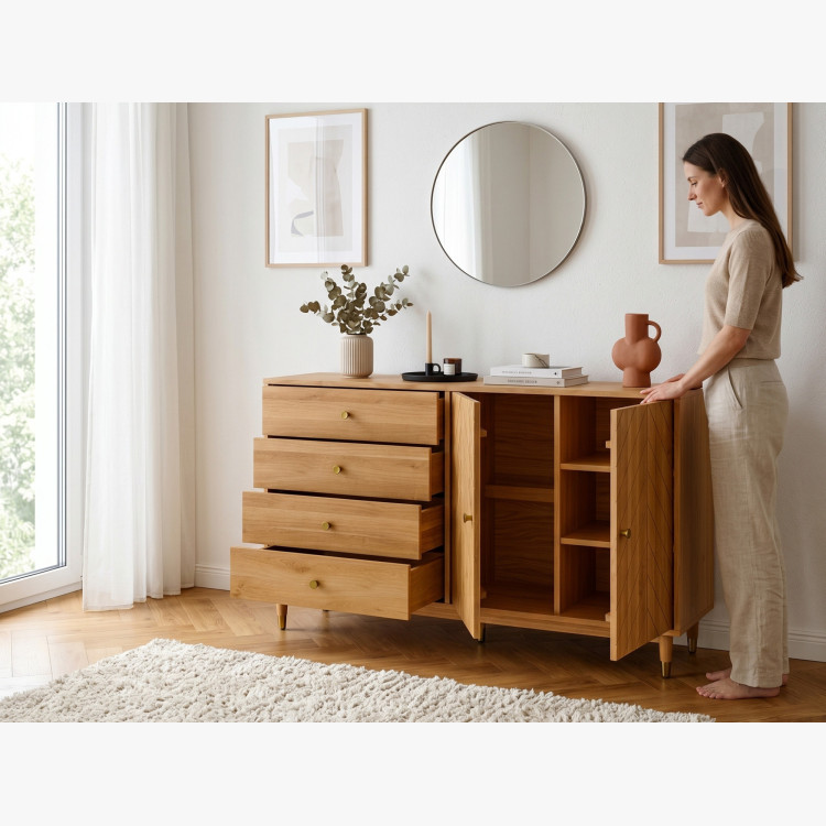 Tölgy komód 167,5 cm fiókokkal és ajtókkal – olajviasz, halk záródás