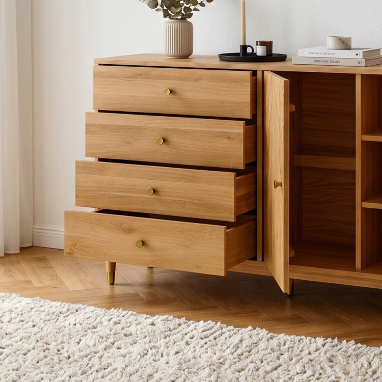 Tölgy komód 167,5 cm fiókokkal és ajtókkal – olajviasz, halk záródás