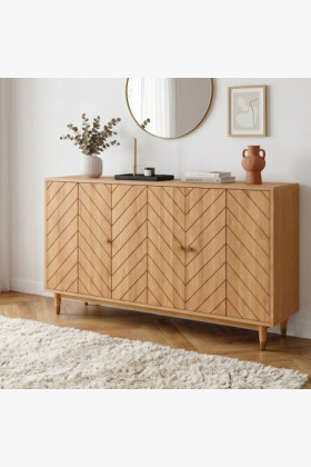 Tölgy komód ajtókkal 139 cm – luxus tömörfa komód halszálkamintás marással