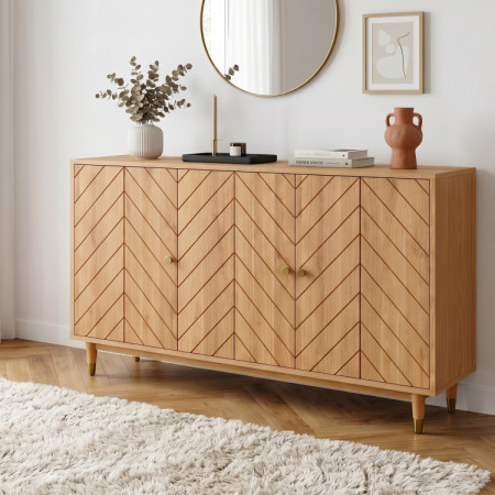 Tölgy komód ajtókkal 139 cm – luxus tömörfa komód halszálkamintás marással