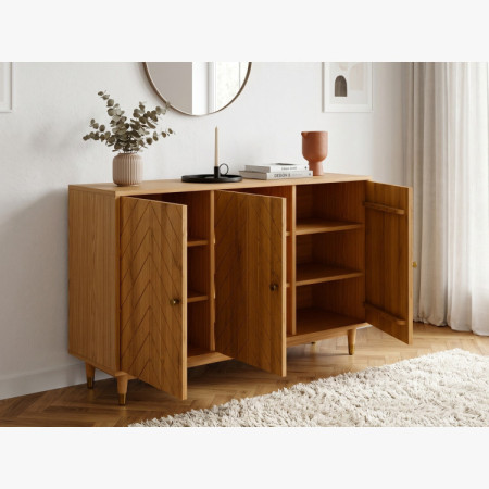 Tölgy komód ajtókkal 139 cm – luxus tömörfa komód halszálkamintás marással