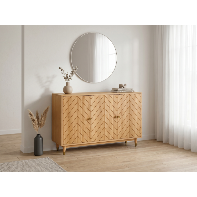 Tölgy komód ajtókkal 139 cm – luxus tömörfa komód halszálkamintás marással