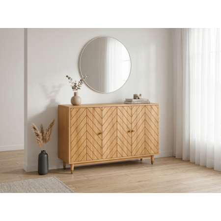 Tölgy komód ajtókkal 139 cm – luxus tömörfa komód halszálkamintás marással