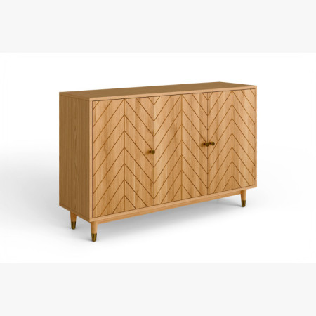 Tölgy komód ajtókkal 139 cm – luxus tömörfa komód halszálkamintás marással