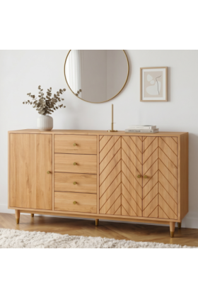 Tömör tölgy Jessica komód 190 cm halszálkamintás marással