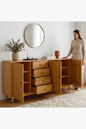 Tömör tölgy Jessica komód 190 cm halszálkamintás marással 2