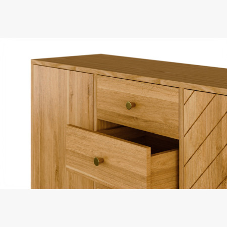 Tömör tölgy Jessica komód 190 cm halszálkamintás marással