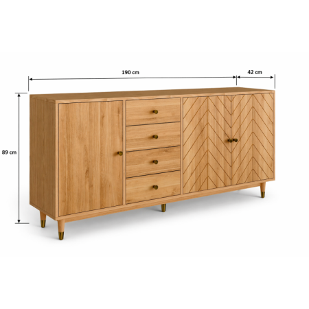 Tömör tölgy Jessica komód 190 cm halszálkamintás marással