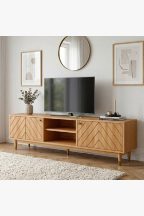 Tömörfa Jessica TV komód 179 cm díszített halszálka mintával