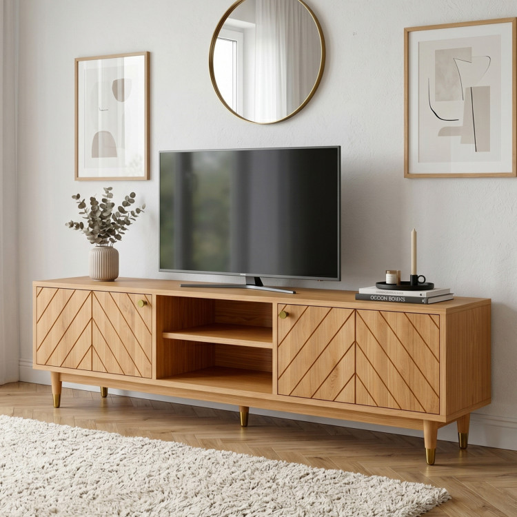 Tömörfa Jessica TV komód 179 cm díszített halszálka mintával