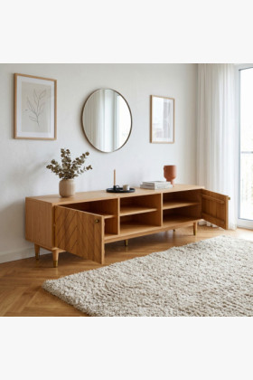 Tömörfa Jessica TV komód 179 cm díszített halszálka mintával 2