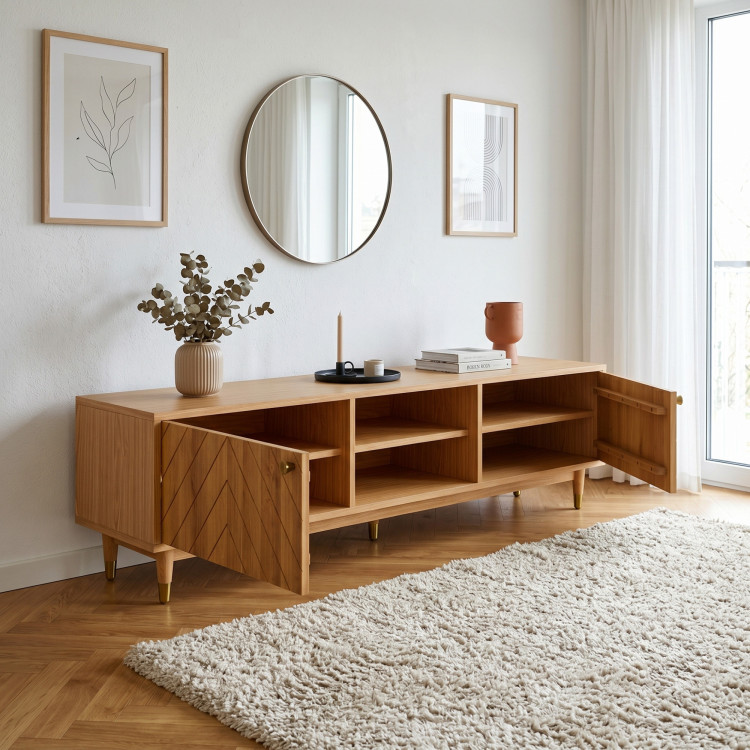 Tömörfa Jessica TV komód 179 cm díszített halszálka mintával