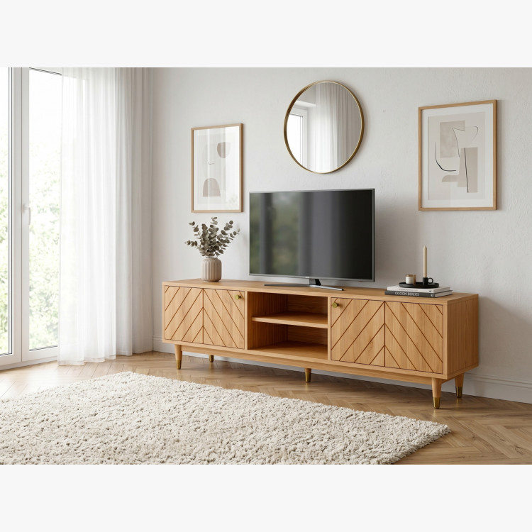 Tömörfa Jessica TV komód 179 cm díszített halszálka mintával