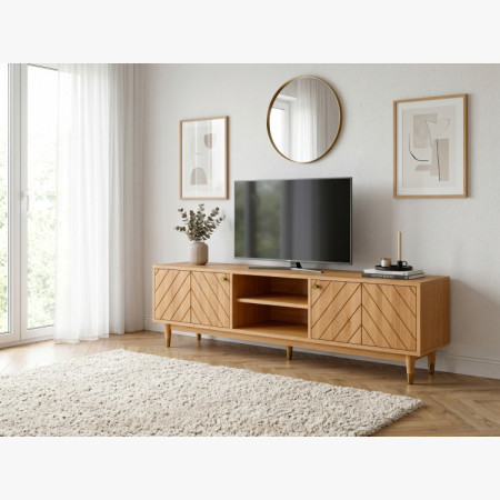 Tömörfa Jessica TV komód 179 cm díszített halszálka mintával