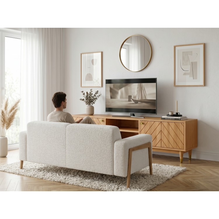 Tömörfa Jessica TV komód 179 cm díszített halszálka mintával