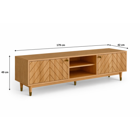 Tömörfa Jessica TV komód 179 cm díszített halszálka mintával