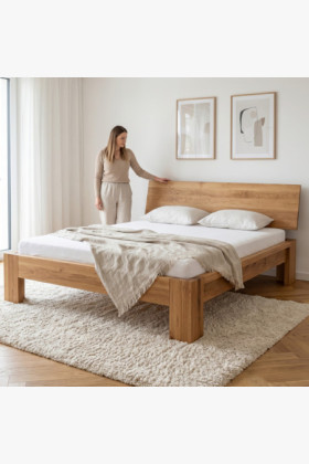 Tömör tölgyfa franciaágy 180x200 cm fa fejtámlával