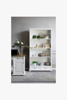 Provence stílusú tömör fa könyvespolc kerámia fogantyúval, natúr