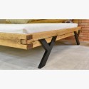 Modern tömörfa ágy, acél lábak Y alakban, 160 x 200 cm  - 5