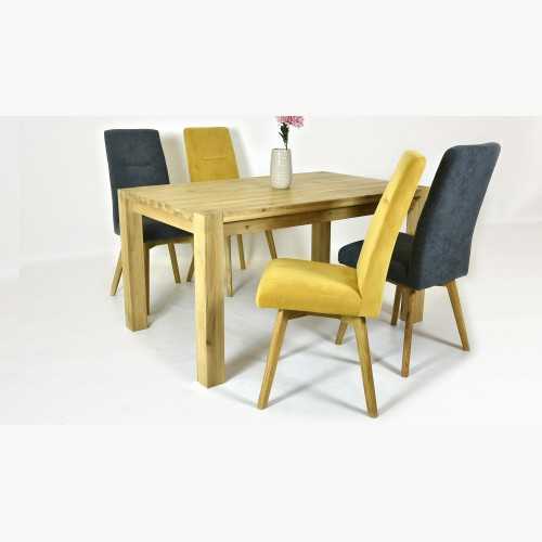 Tölgyfa asztal és sárga, szürke székek  , Ebédlőszettek