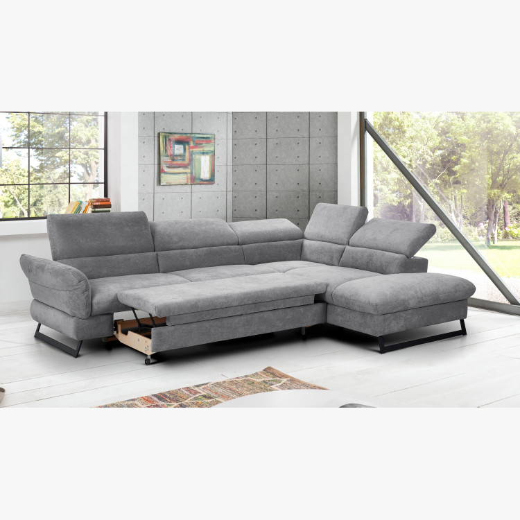 Ágyazható sarok ülőgarnitúra, szürke szín, fém lábak, Haiti Jobb sarok  - 2